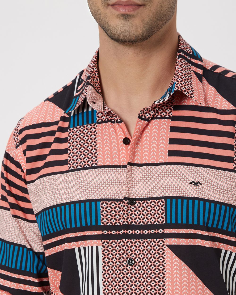 Pink Abstract Print Slim Fit Casual Shirt