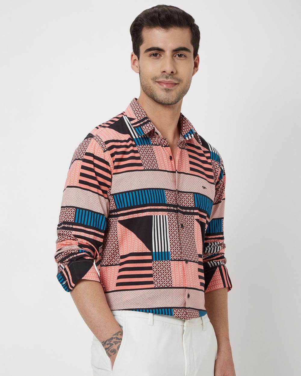 Pink Abstract Print Slim Fit Casual Shirt
