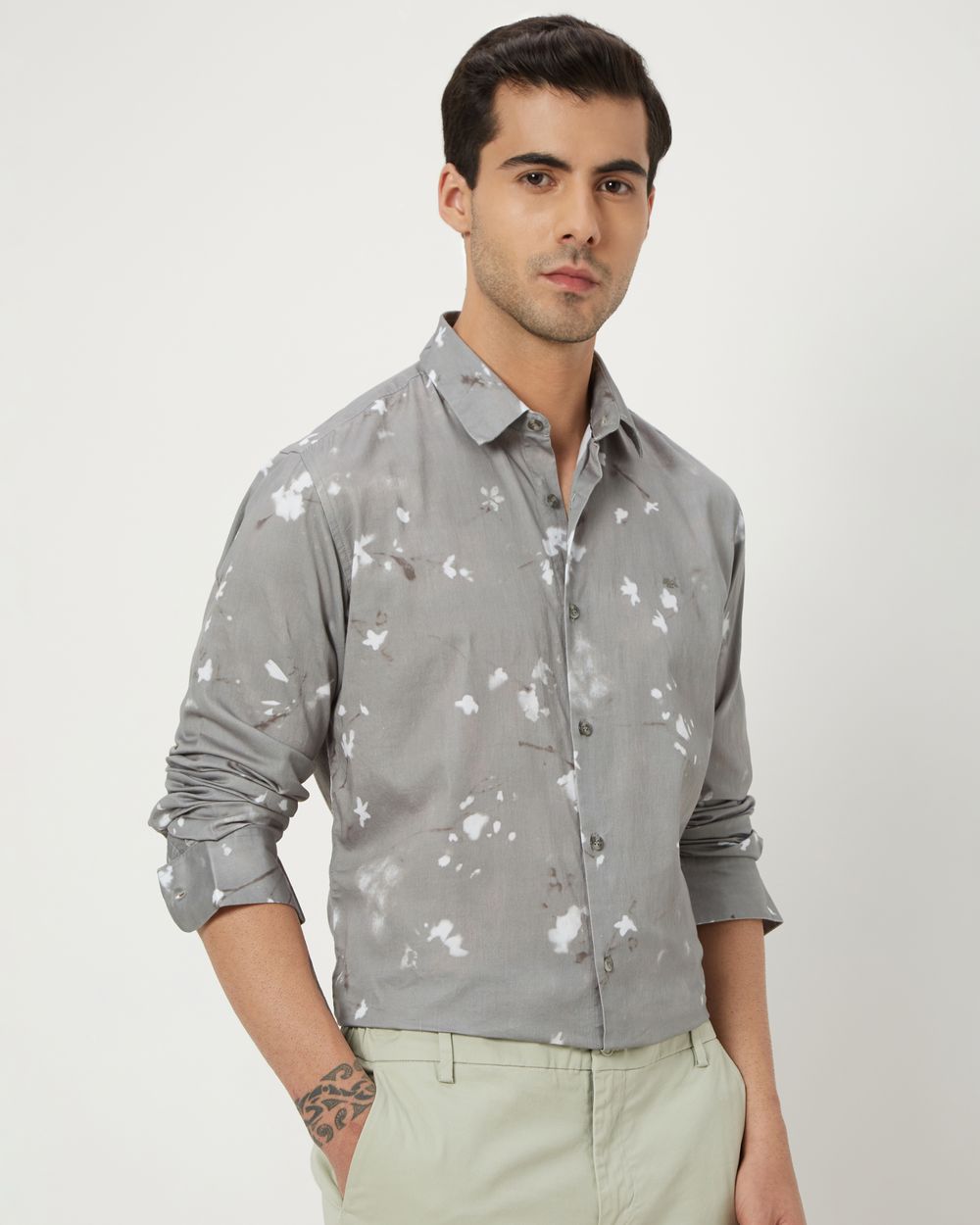 Grey Digital Print Slim Fit Casual Shirt