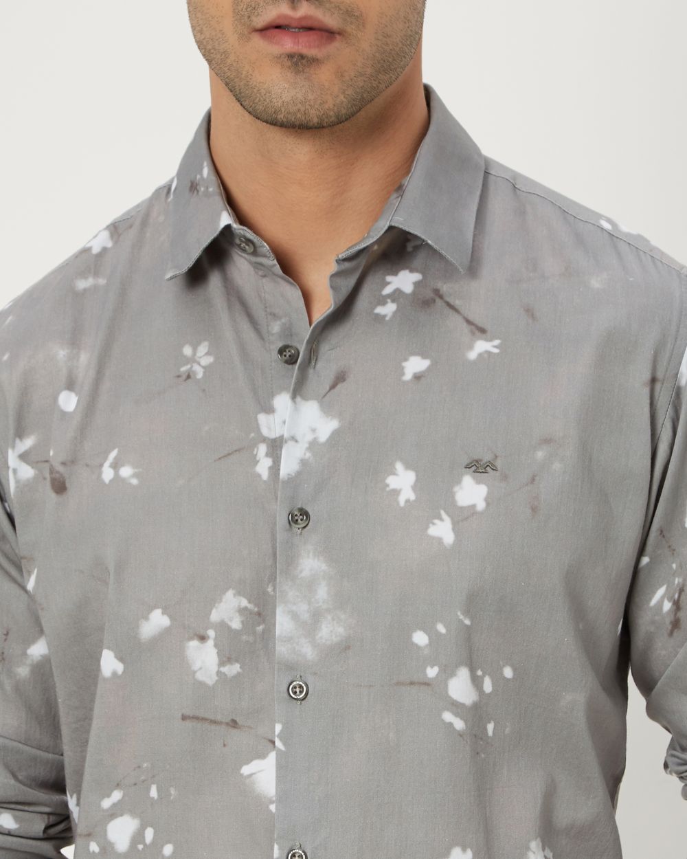 Grey Digital Print Slim Fit Casual Shirt