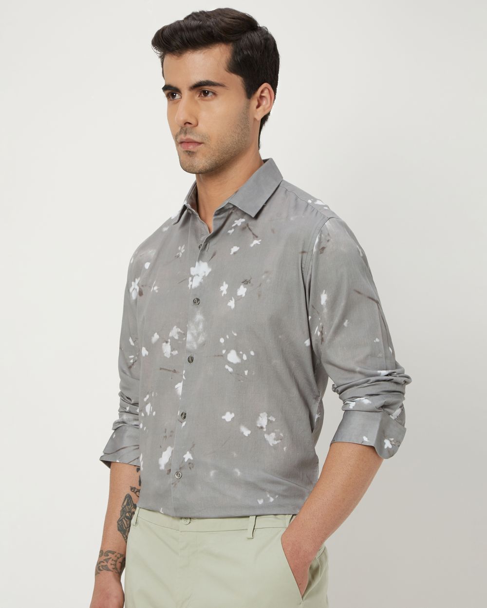 Grey Digital Print Slim Fit Casual Shirt