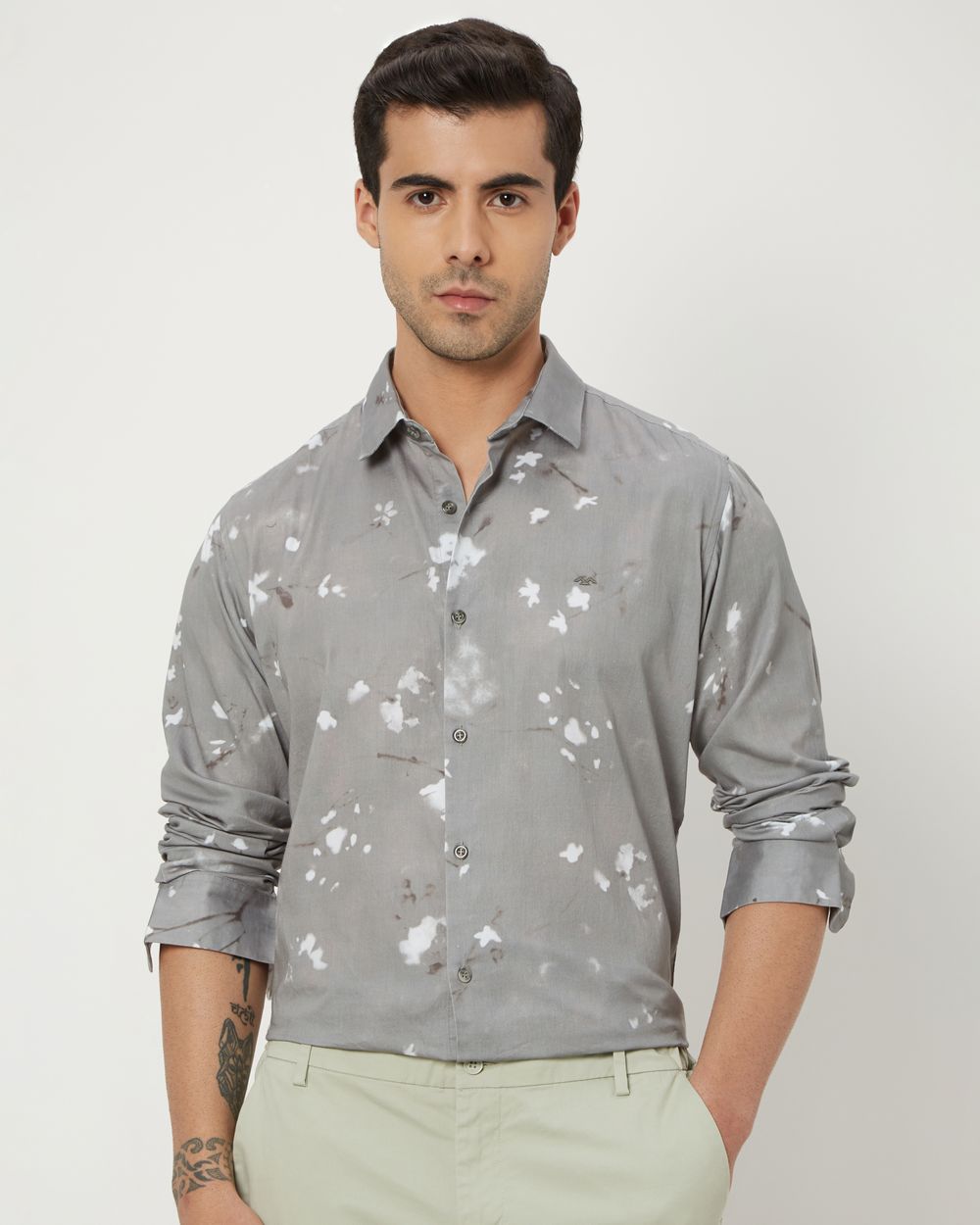 Grey Digital Print Slim Fit Casual Shirt