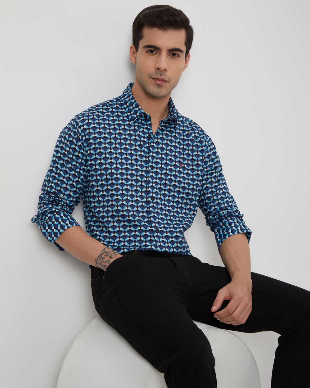 Mid Blue Geometric Print Shirt