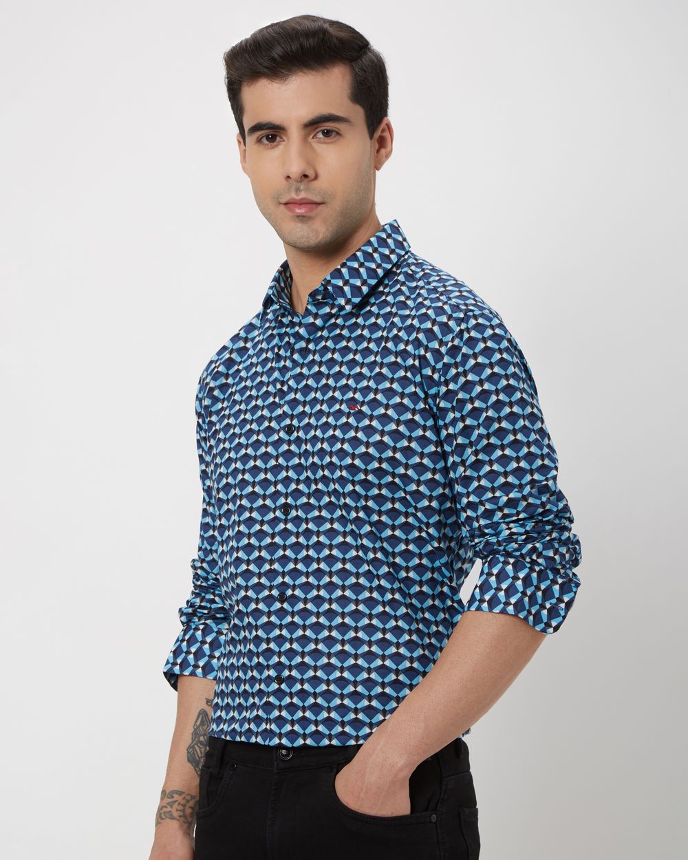 Mid Blue Geometric Print Shirt