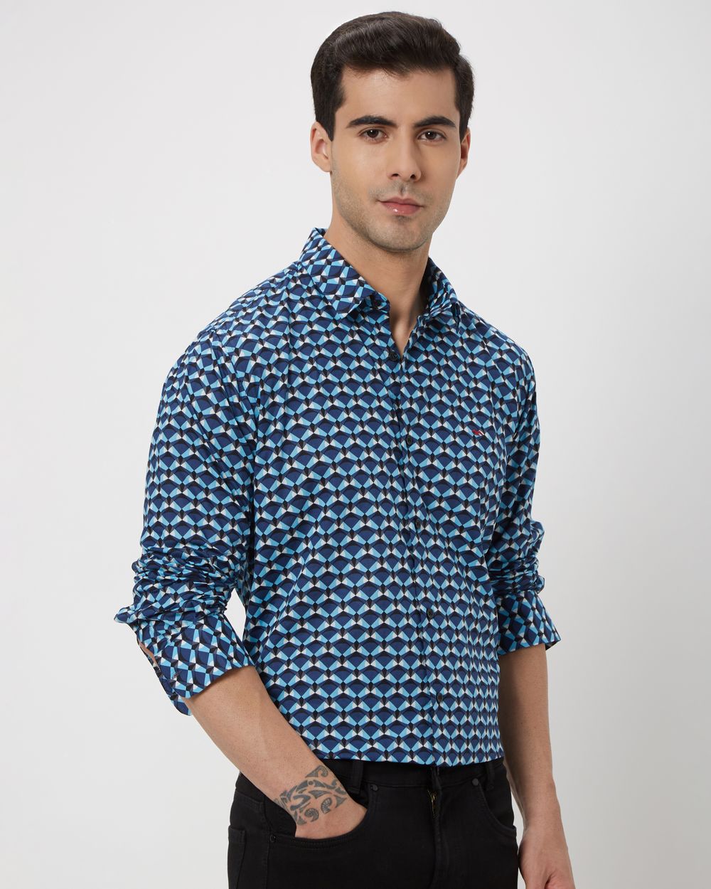 Mid Blue Geometric Print Shirt