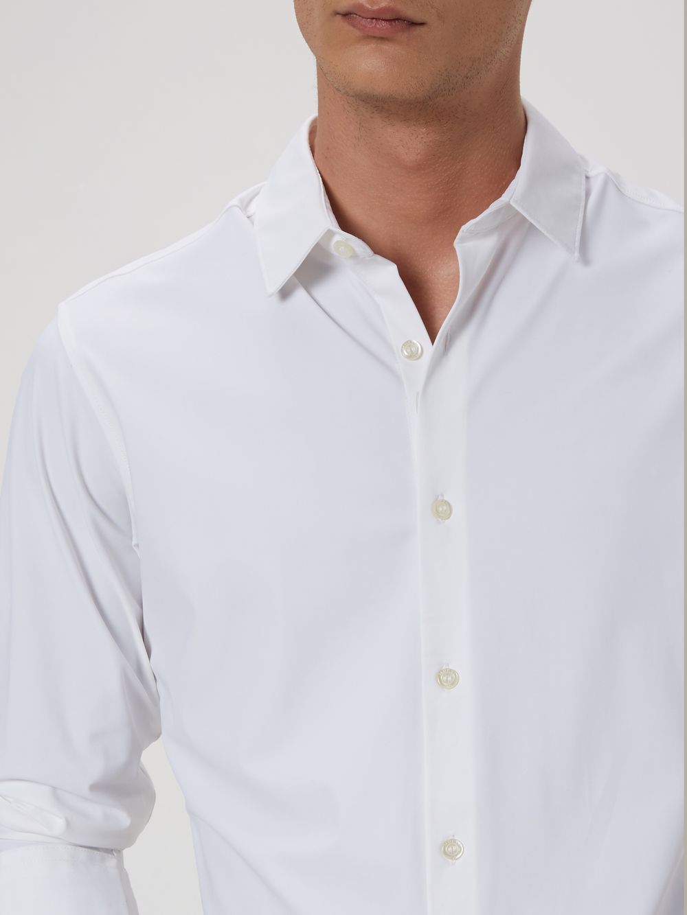 White Knitted Plain Stretch Shirt