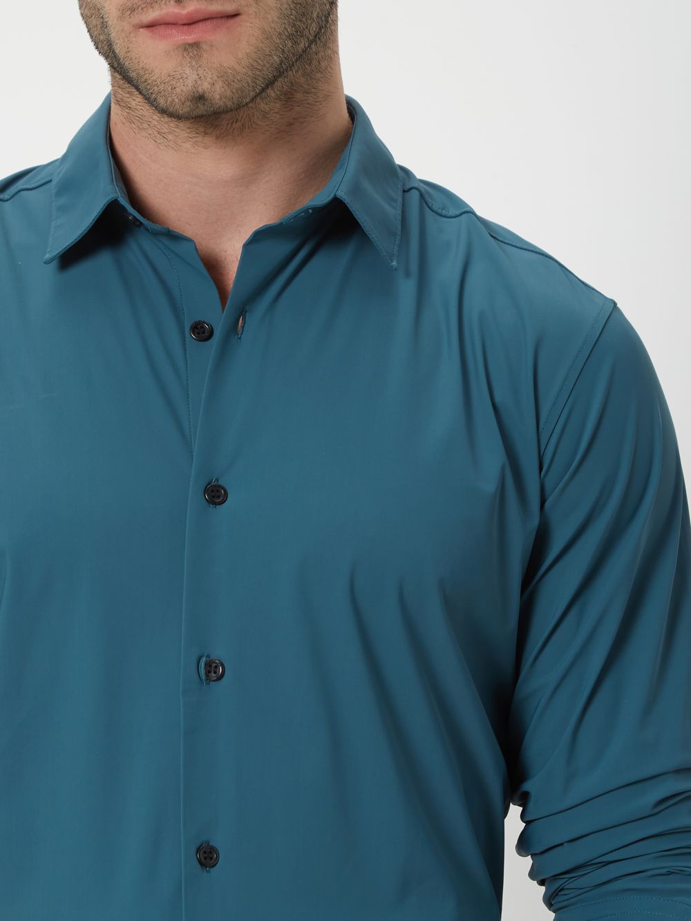 Green Knitted Plain Stretch Shirt