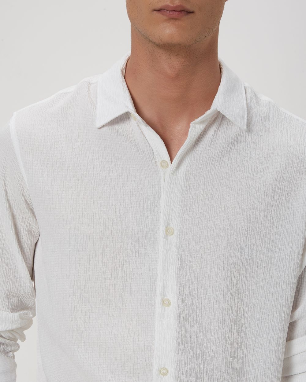 White Textured Plain Stretch Shirt