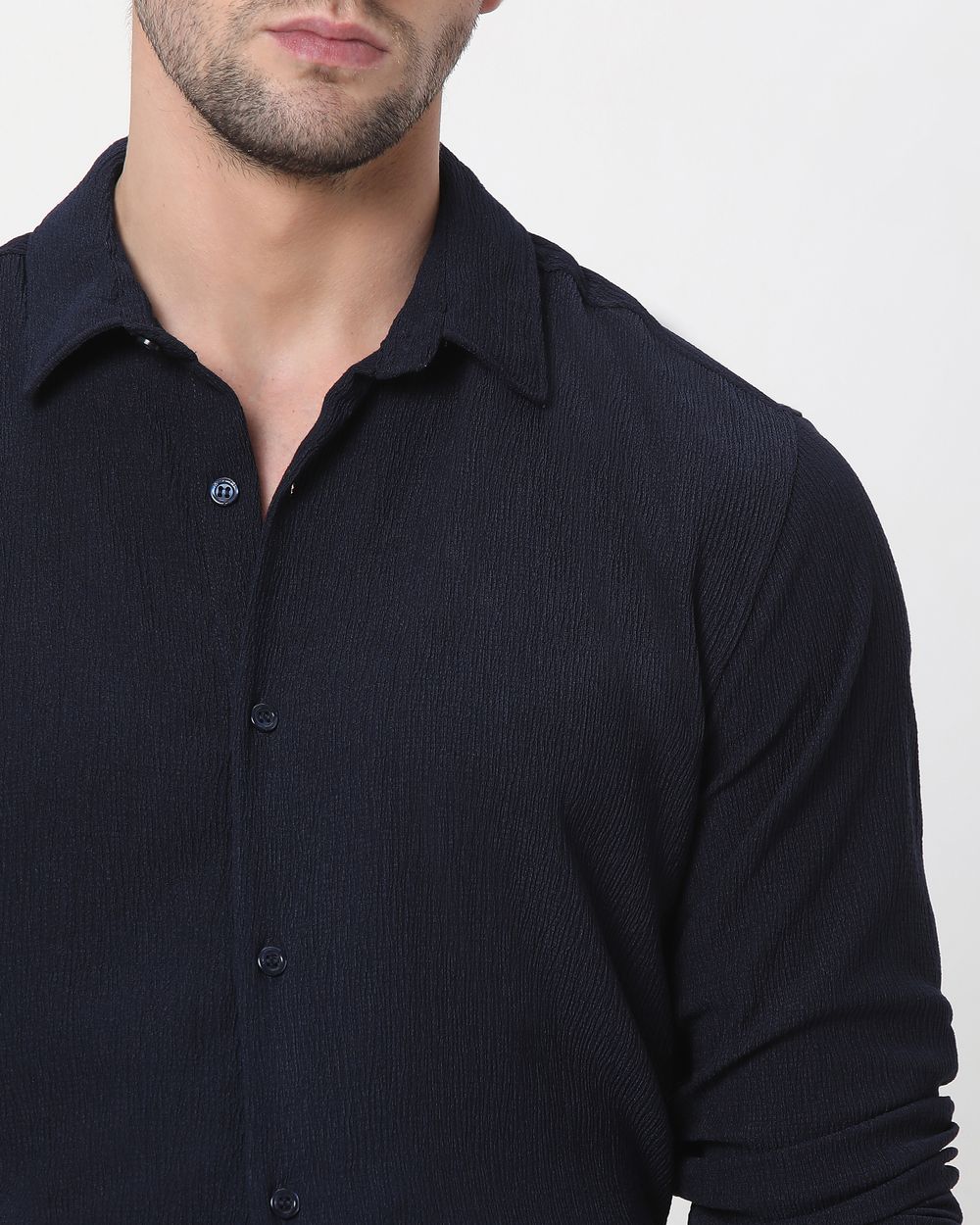 Navy Textured Plain Shirt