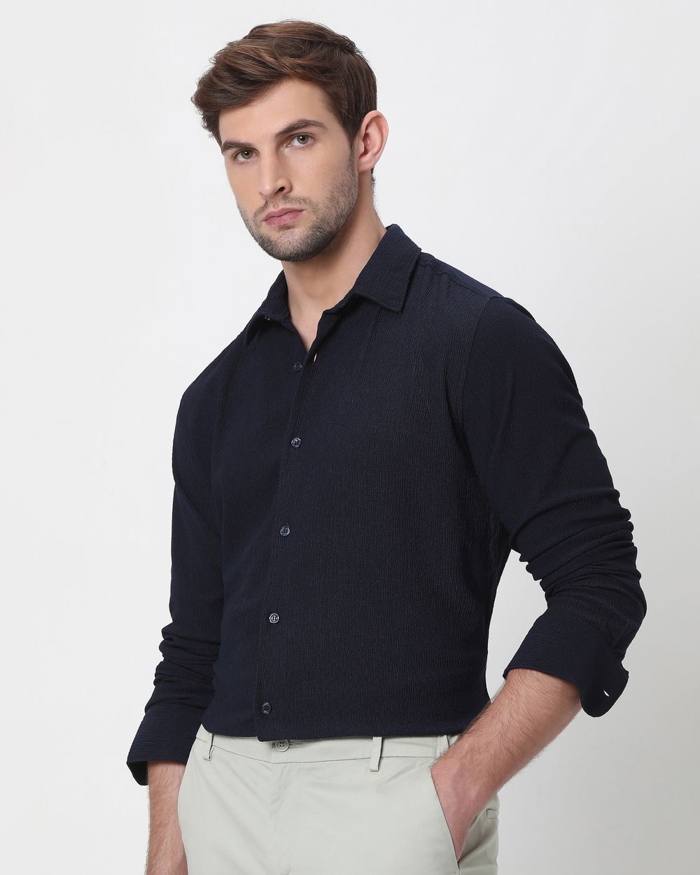 Navy Textured Plain Shirt