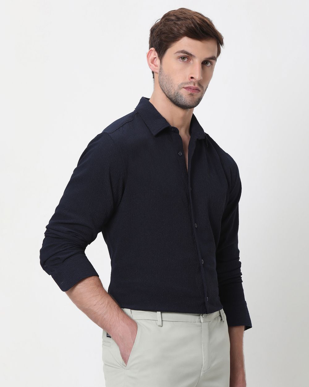 Navy Textured Plain Shirt