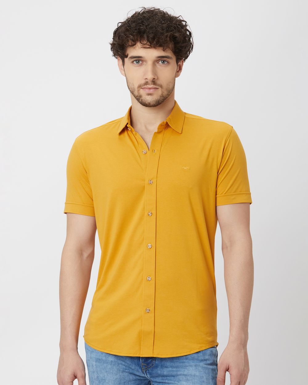 Buy Mustard Stretch Plain Shirt Online at Muftijeans
