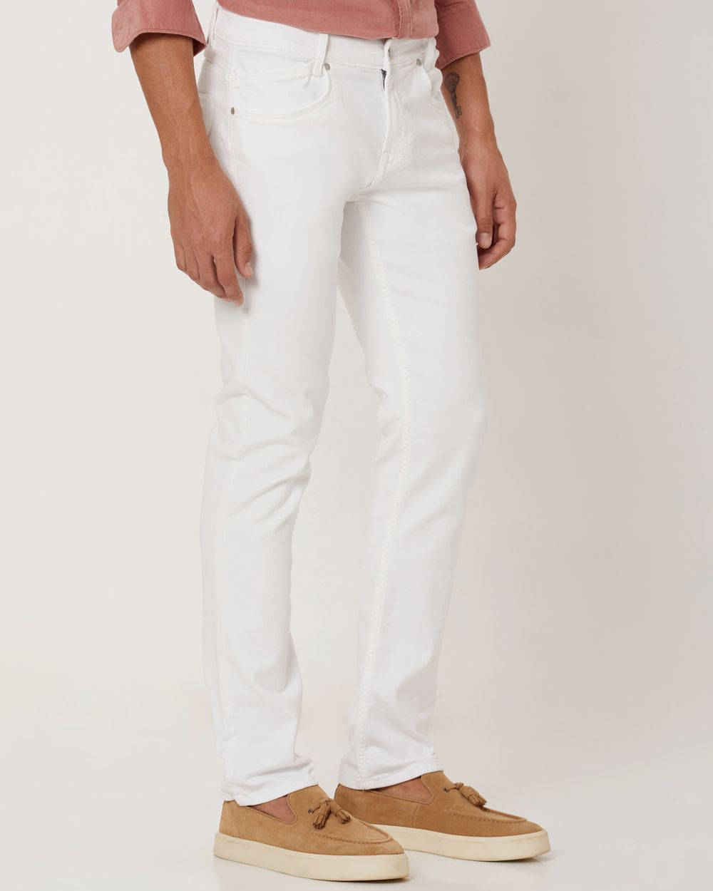 Buy White Narrow Fit Denim Deluxe Stretch Jeans Online at Muftijeans