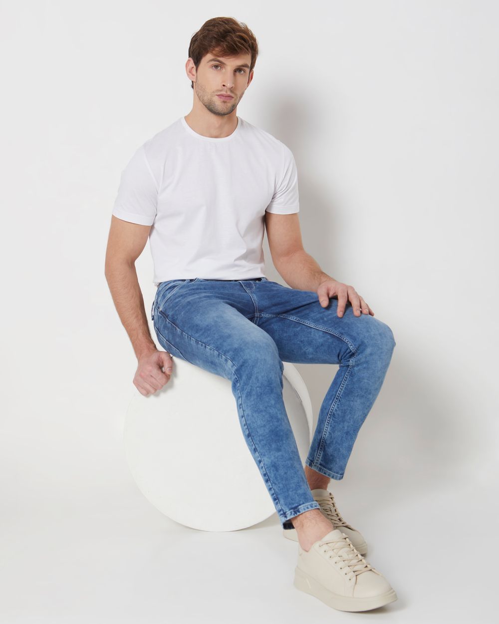 Mid Blue Ankle Length Denim Deluxe Stretch Jeans