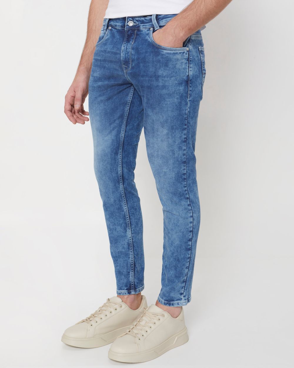 Mid Blue Ankle Length Denim Deluxe Stretch Jeans