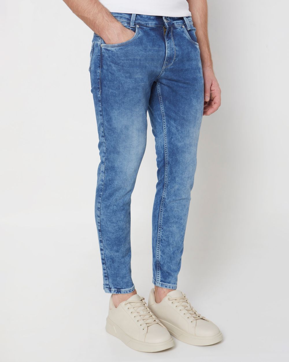 Mid Blue Ankle Length Denim Deluxe Stretch Jeans