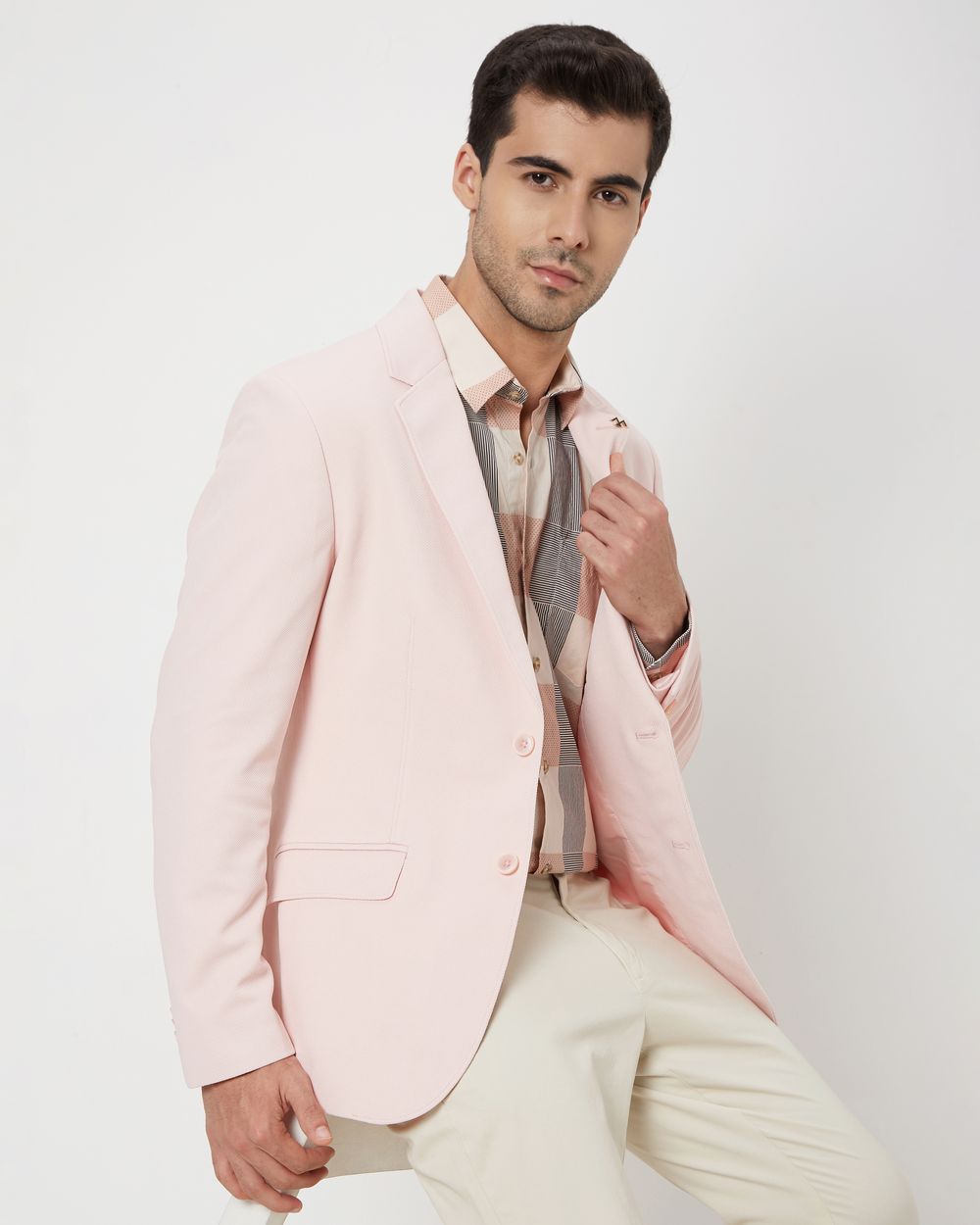 Pink blazer white buttons top