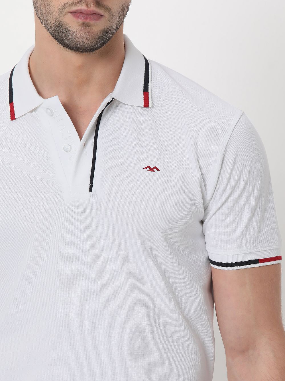 White & Red Tipped Collar Pique T-Shirt