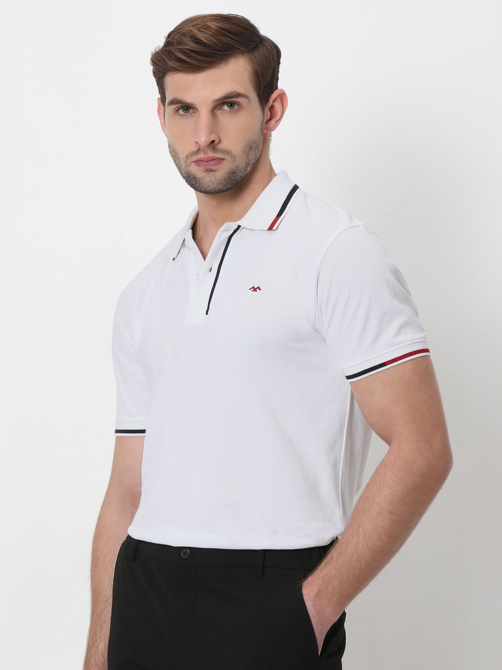 White & Red Tipped Collar Pique T-Shirt