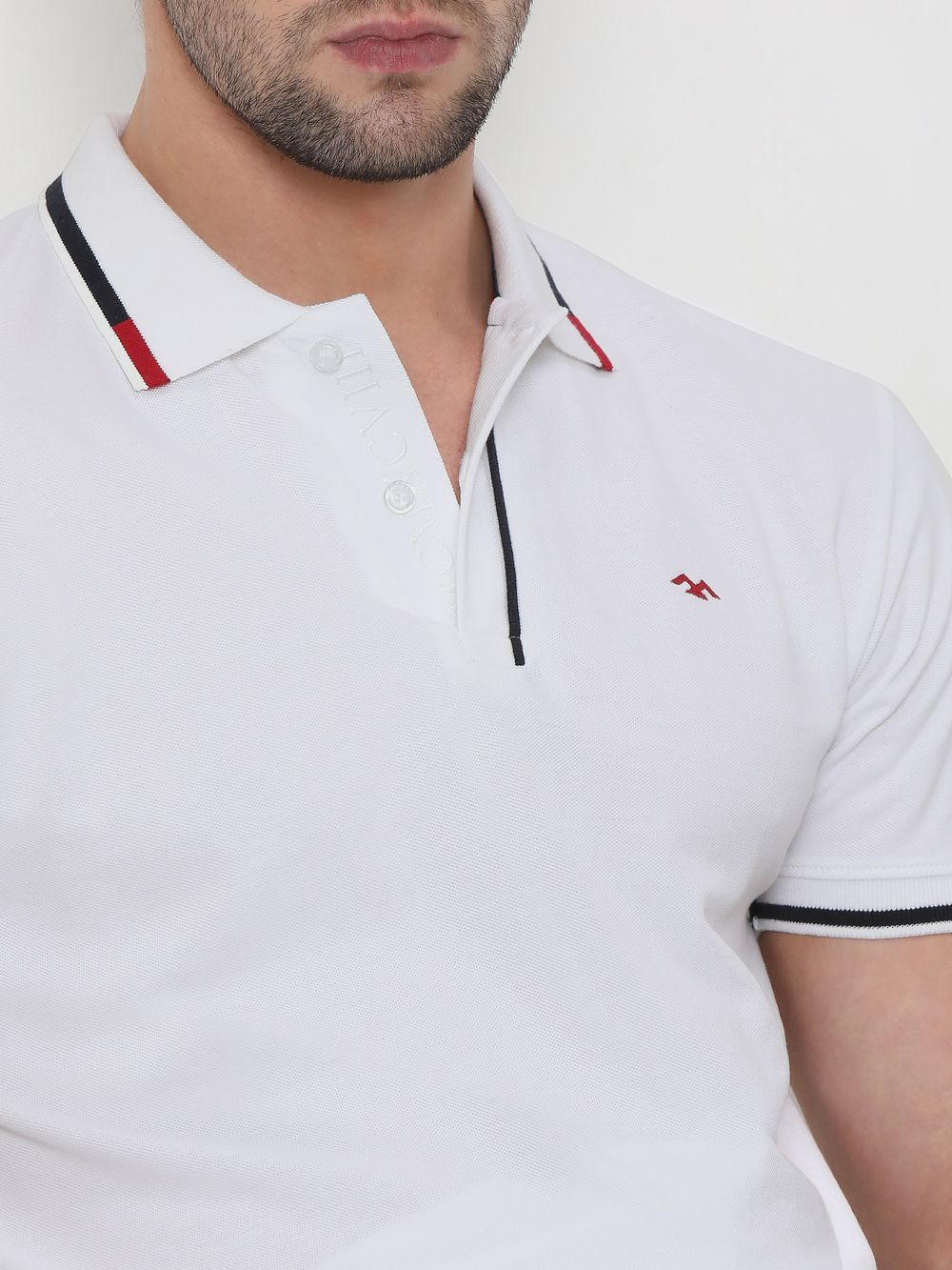 White & Red Tipped Collar Pique T-Shirt