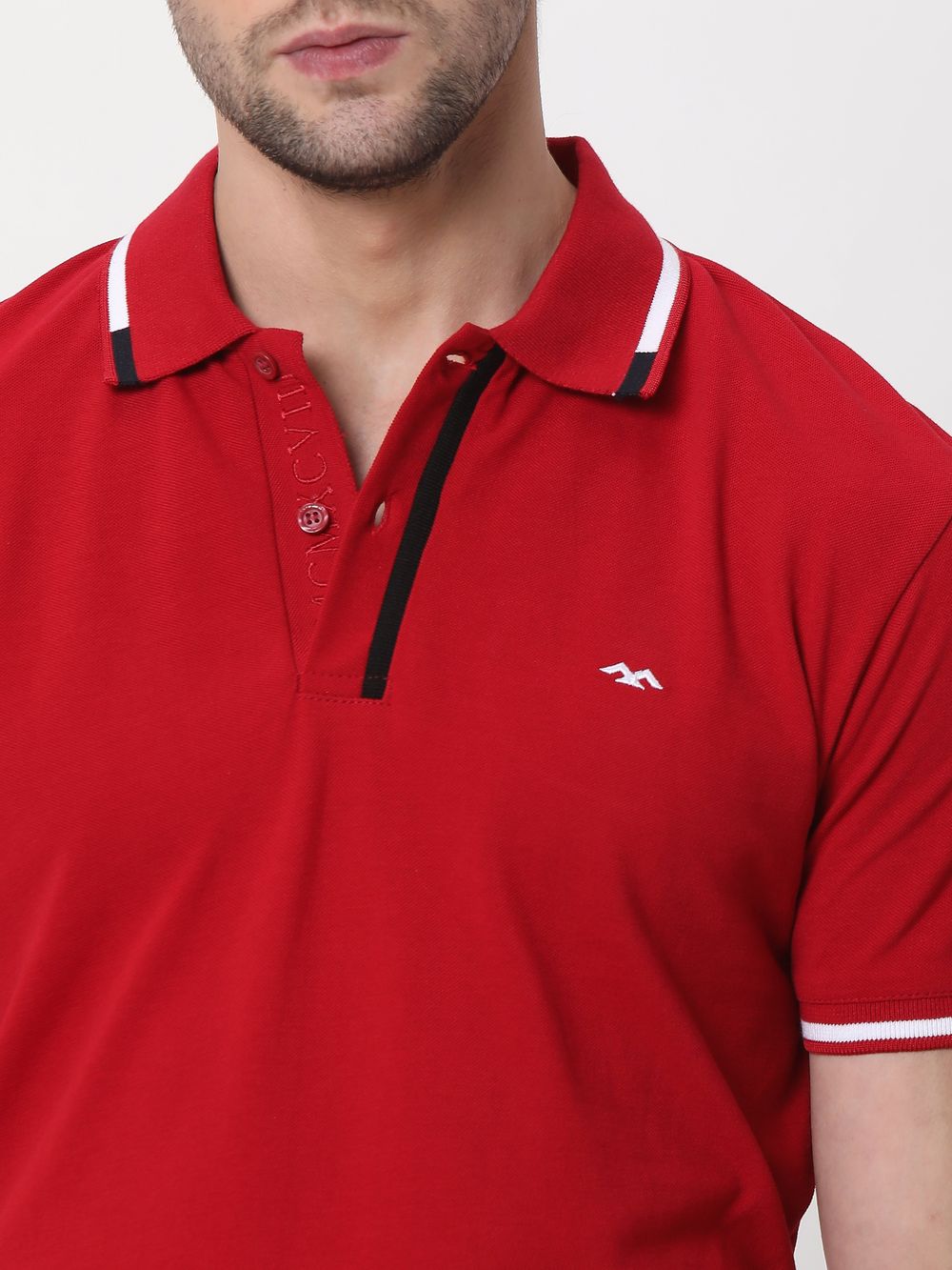 Red & White Tipped Collar Pique T-Shirt