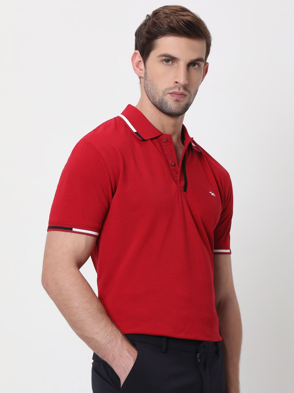 Red & White Tipped Collar Pique T-Shirt