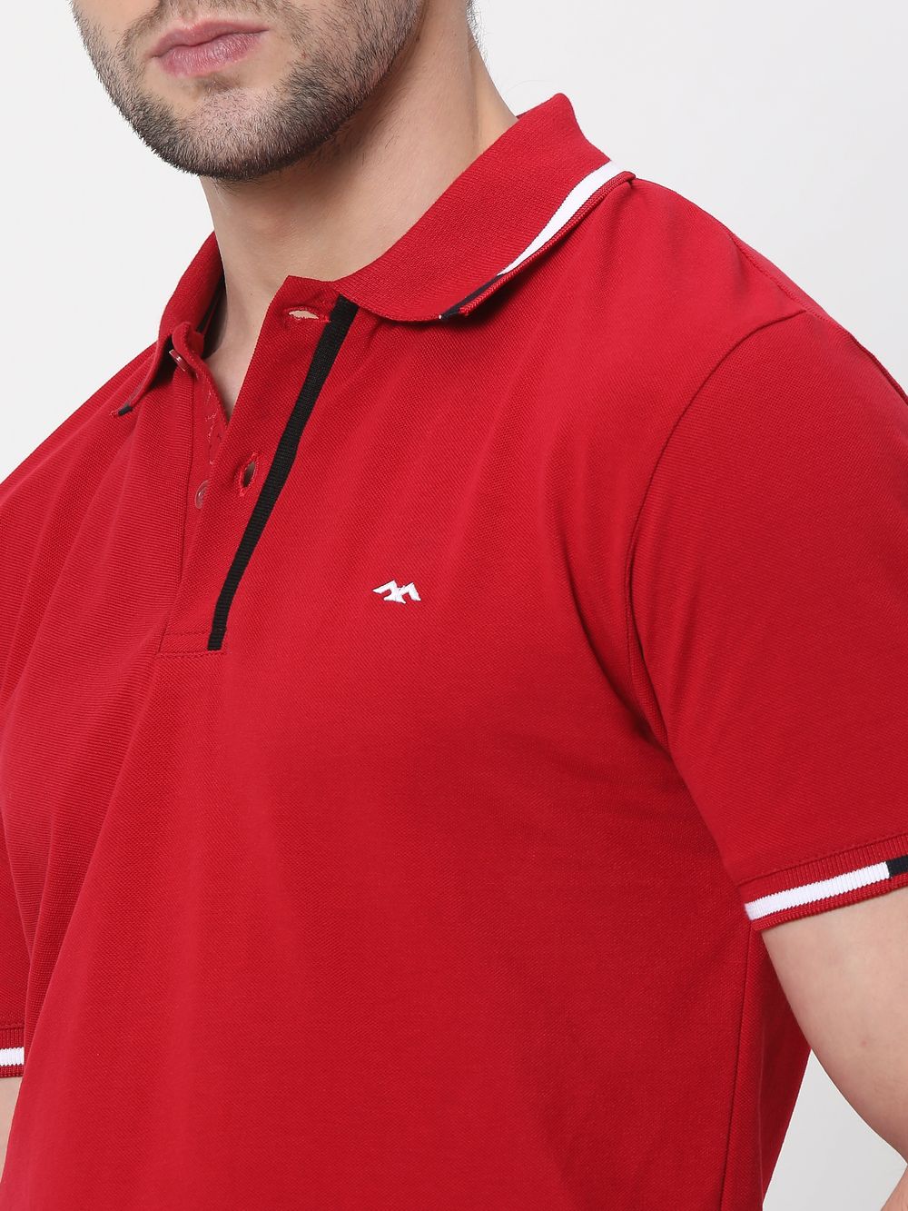 Red & White Tipped Collar Pique T-Shirt