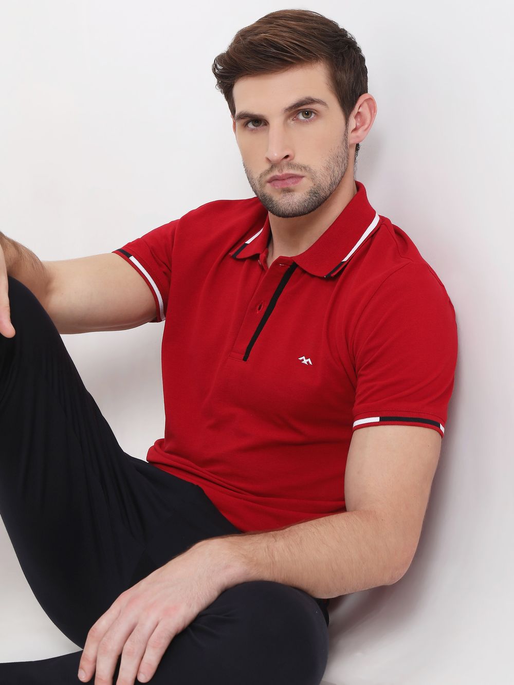 Red & White Tipped Collar Pique T-Shirt