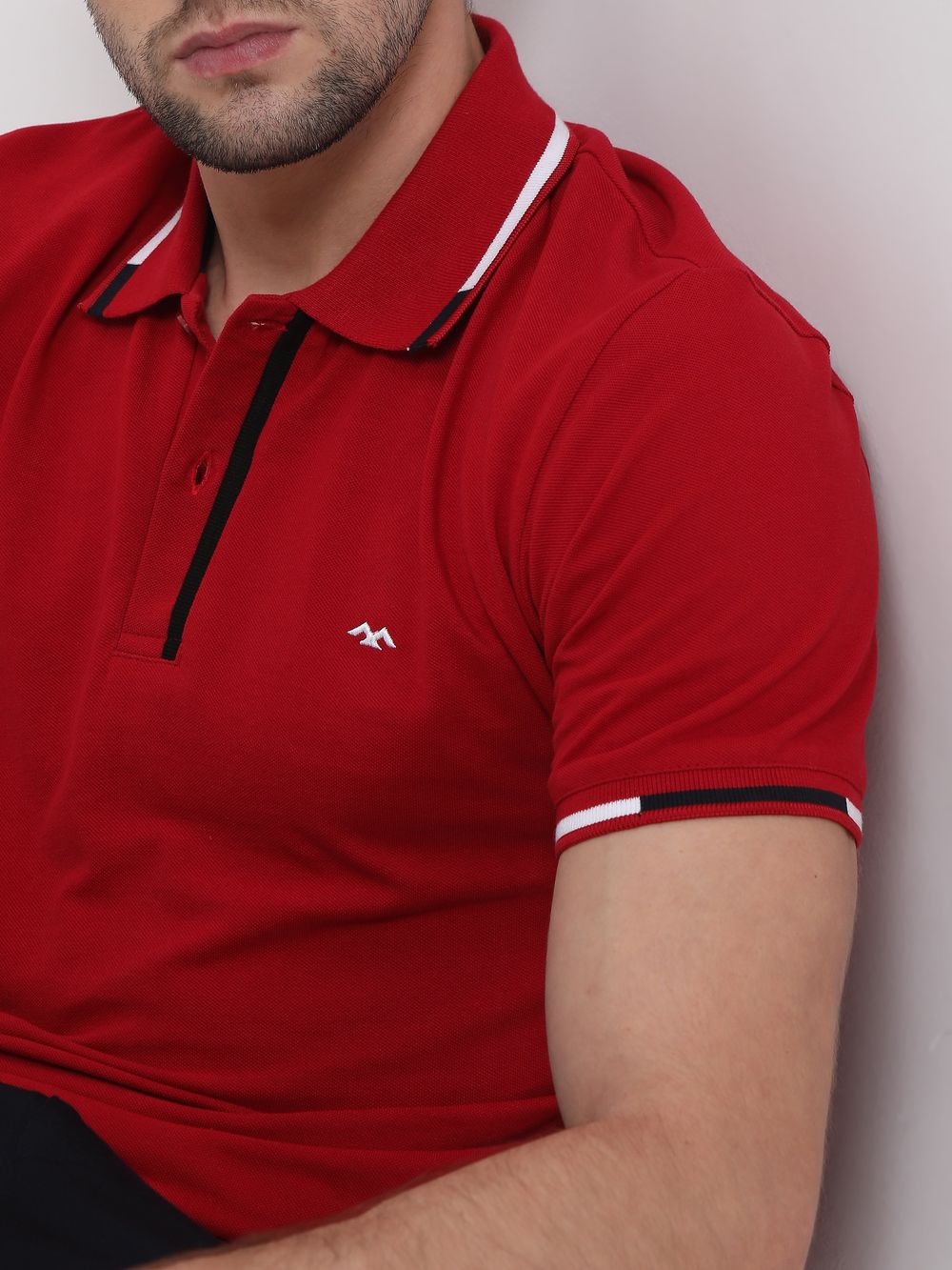 Red & White Tipped Collar Pique T-Shirt