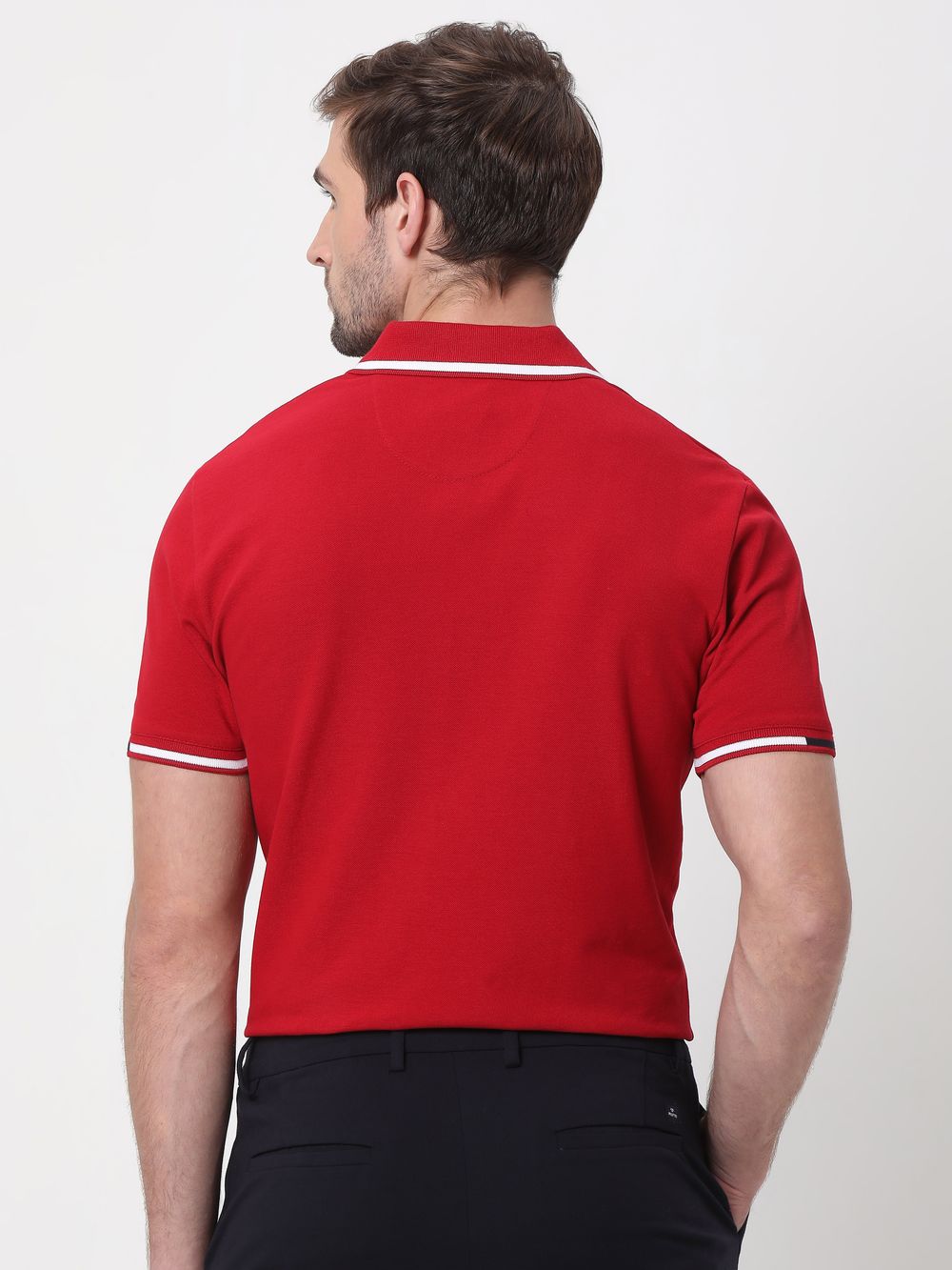 Red & White Tipped Collar Pique T-Shirt