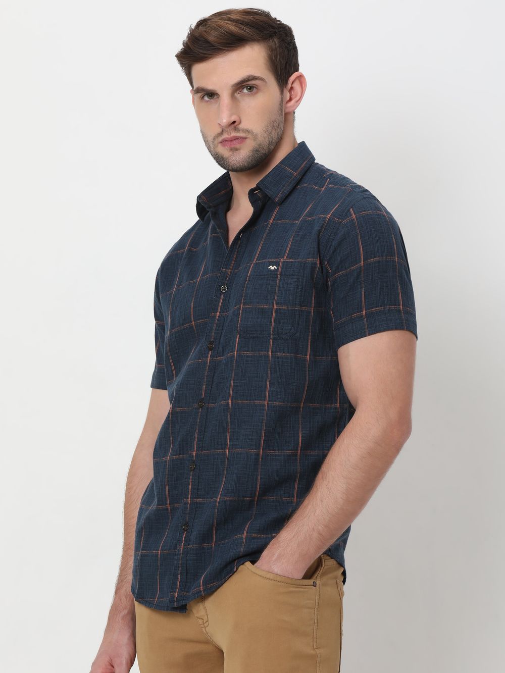 Navy & Peach Square Check Shirt