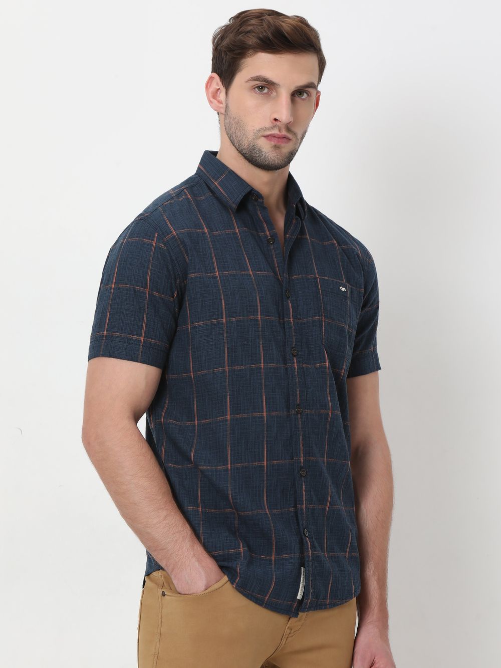 Navy & Peach Square Check Shirt