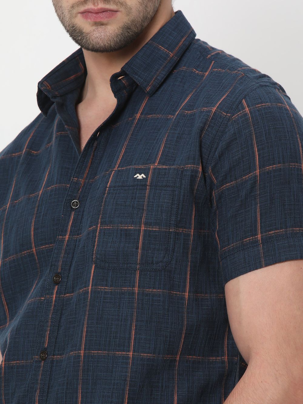 Navy & Peach Square Check Shirt