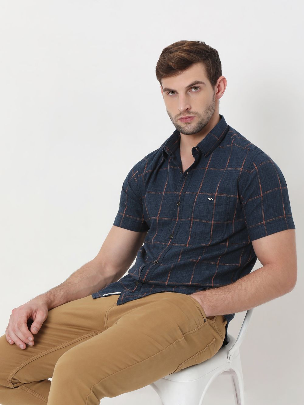 Navy & Peach Square Check Shirt