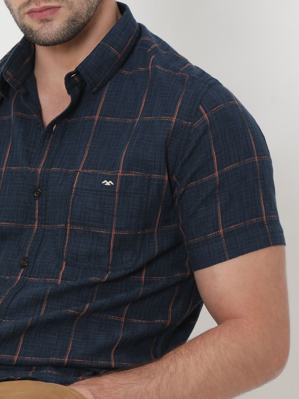 Navy & Peach Square Check Shirt