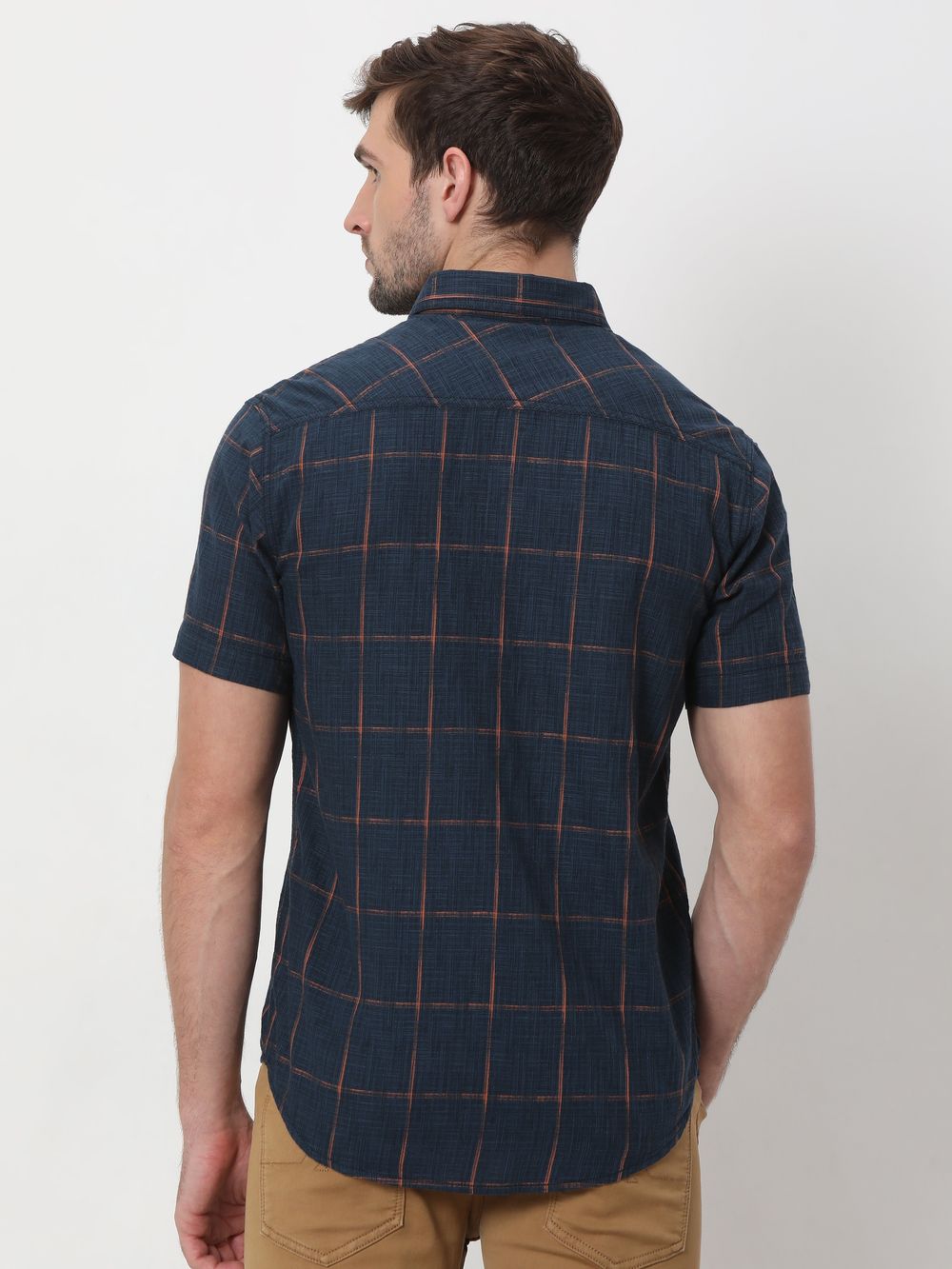 Navy & Peach Square Check Shirt