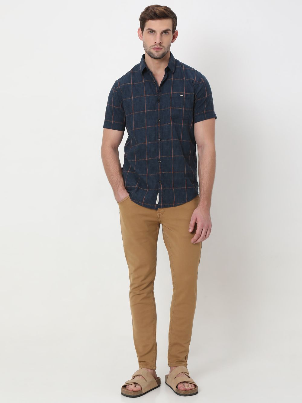 Navy & Peach Square Check Shirt