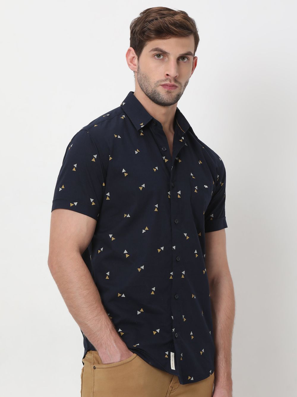 Navy & Yellow Geometric Print Shirt