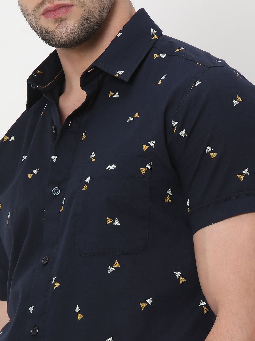 Navy & Yellow Geometric Print Shirt