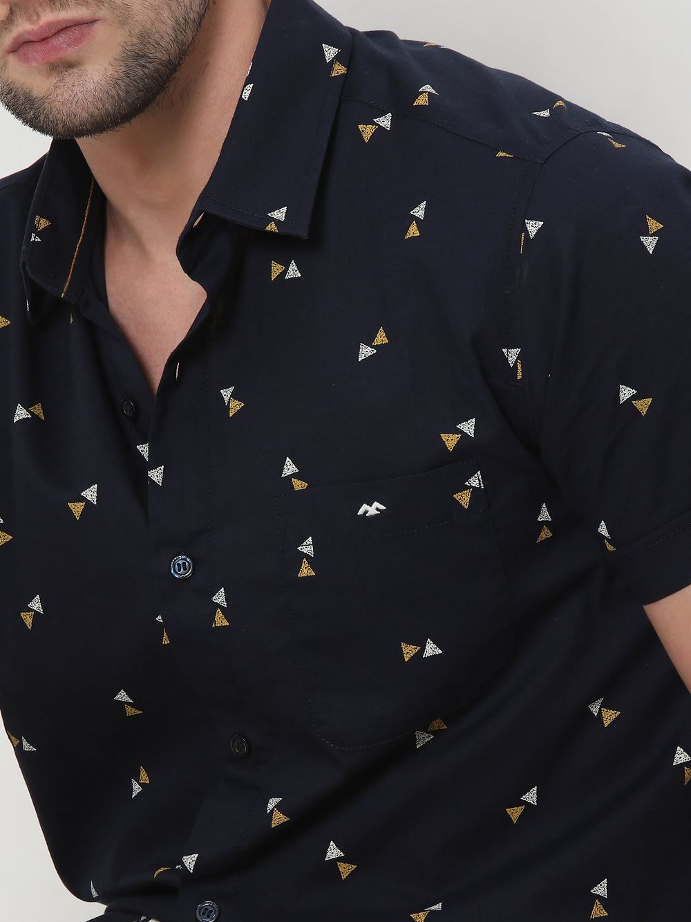 Navy & Yellow Geometric Print Shirt