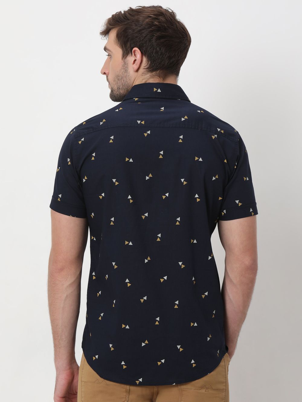 Navy & Yellow Geometric Print Shirt