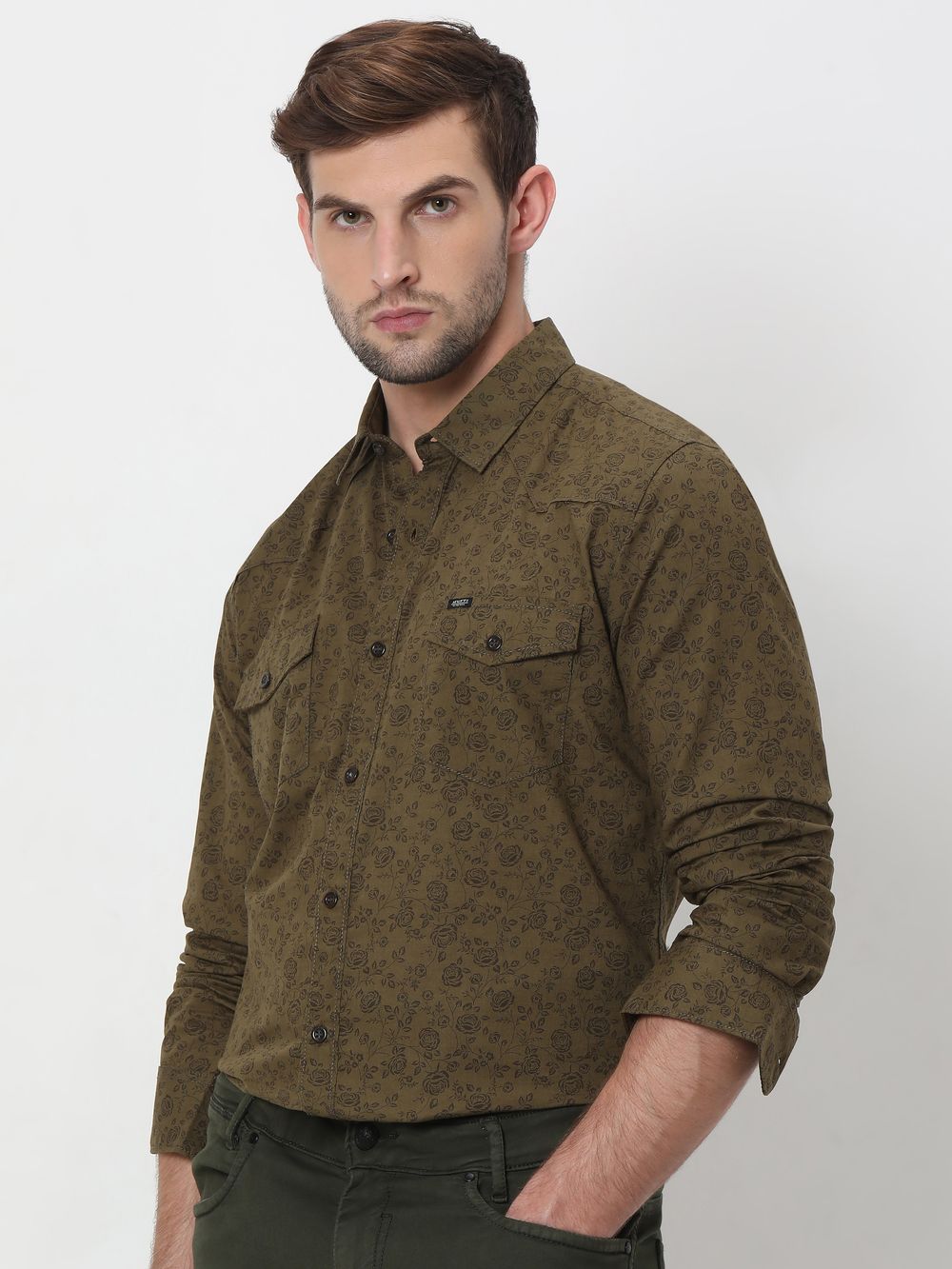 Olive Western Print Shirt