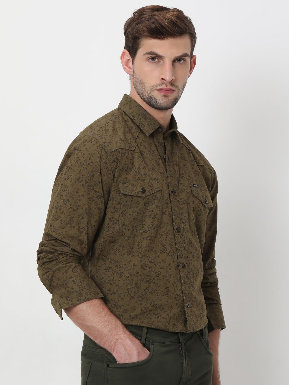 Olive Western Print Shirt