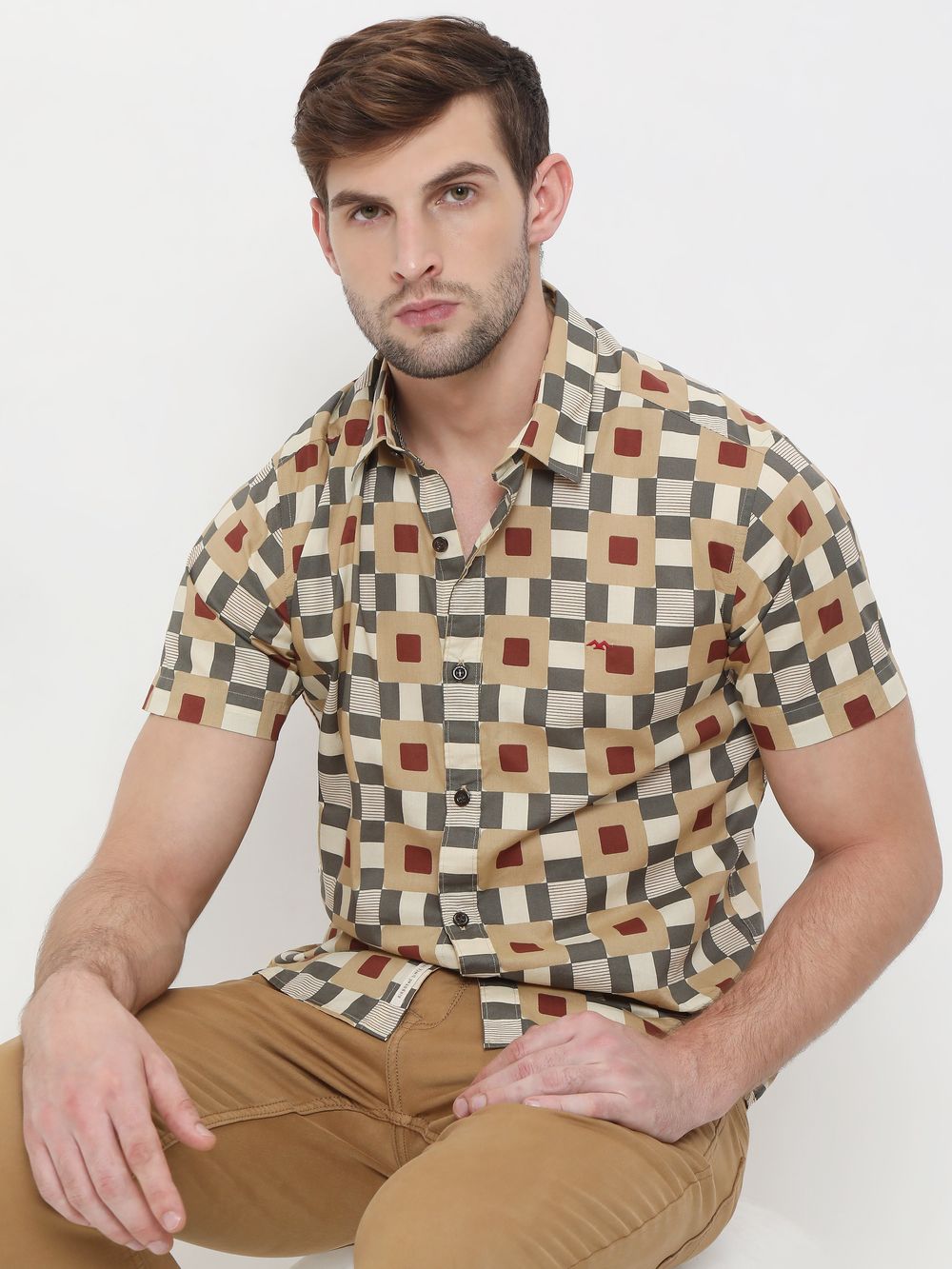 Beige Tile Print Lightweight Shirt