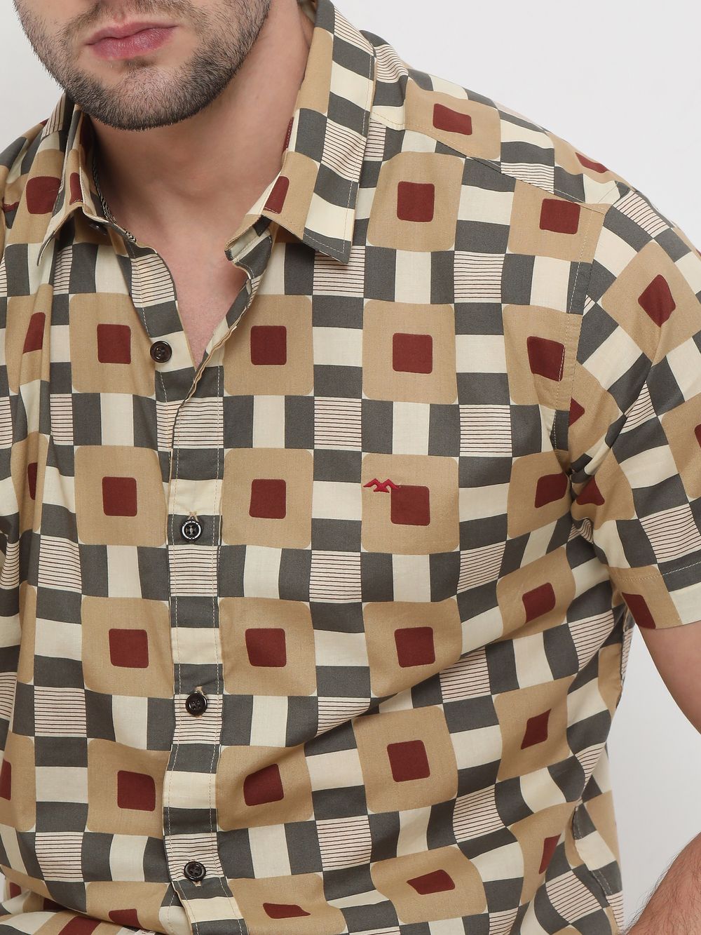 Beige Tile Print Lightweight Shirt