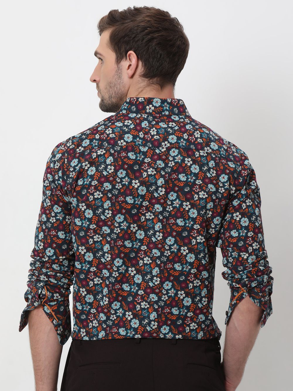 Teal & Multi Floral Print Corduroy Shirt