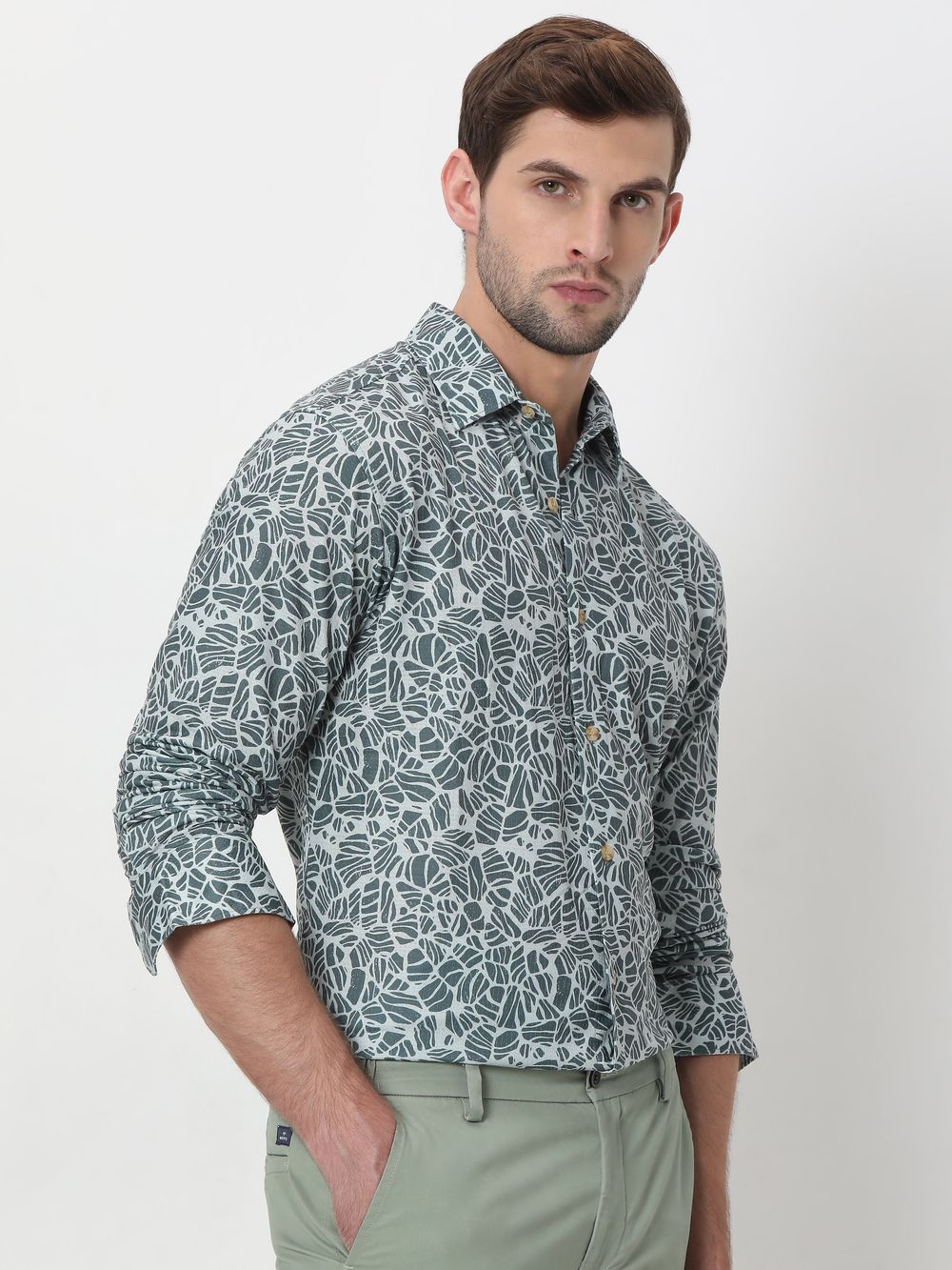 Light Olive Abstract Print Shirt