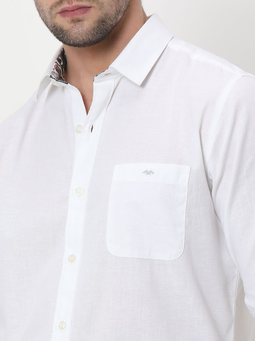 White Cotton Linen Plain Shirt