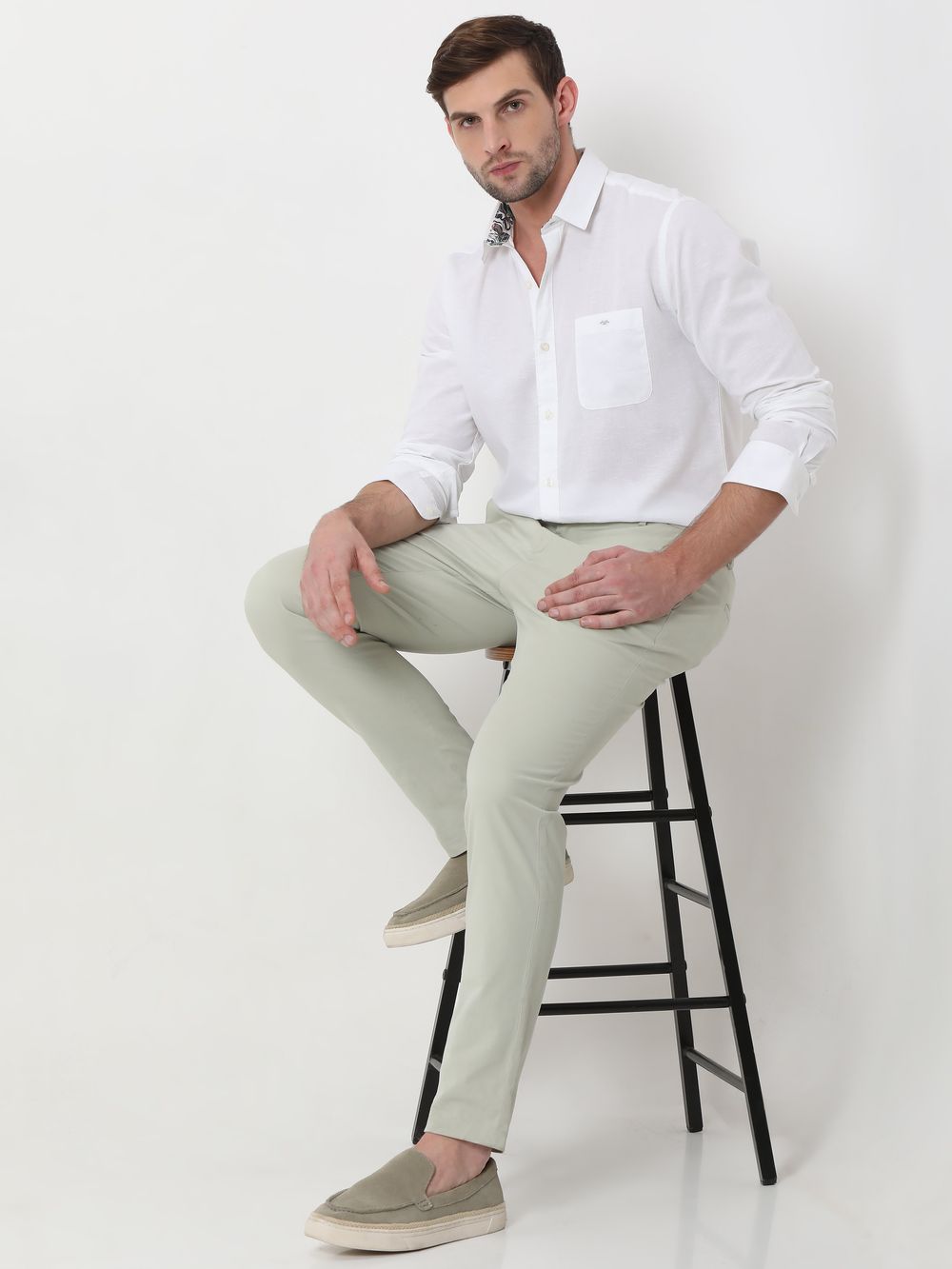 White Cotton Linen Plain Shirt