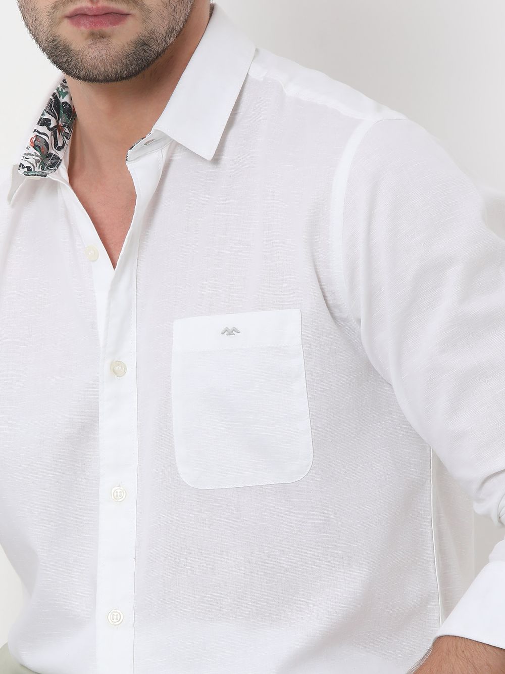 White Cotton Linen Plain Shirt